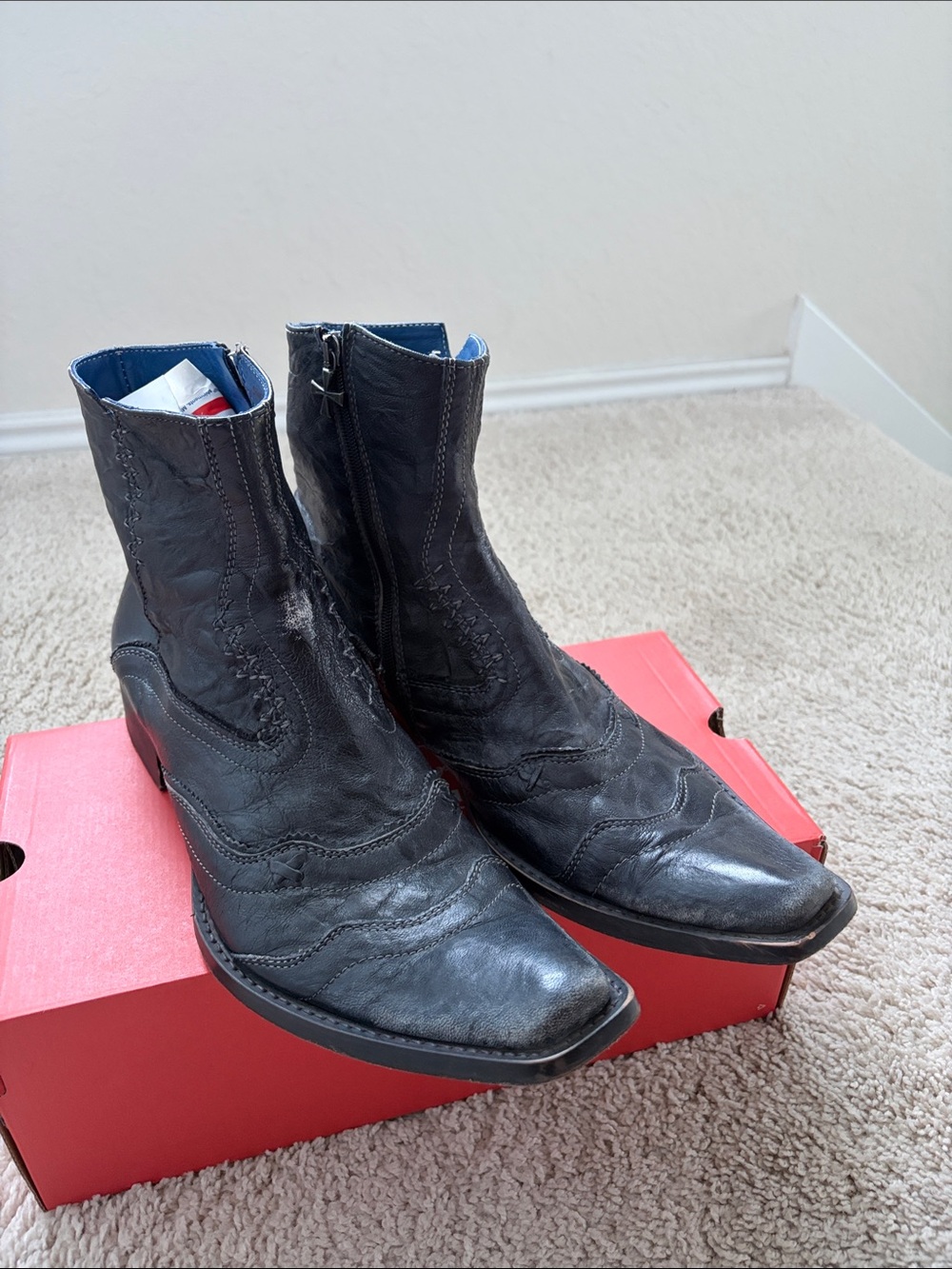 Mark Nason Black Western Ankle Boots with Pointed Toe